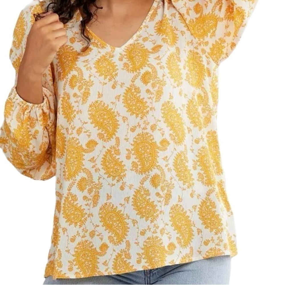 Daytrip by Buckle Women's Yellow/White Paisley Print Tie Back Shirt Size Small - Picture 3 of 10